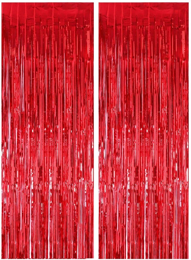 SOI Foil Metallic Tinsel Fringe Big Size Curtains for Birthday, Anniversaries, Graduation, Retirement, Baby Shower Decoration (Pack of 2) (Red) - Image 1